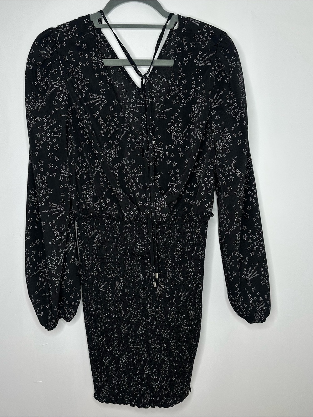 Mixology Star Print Smocked Mini Dress NWT Medium Black Celestial